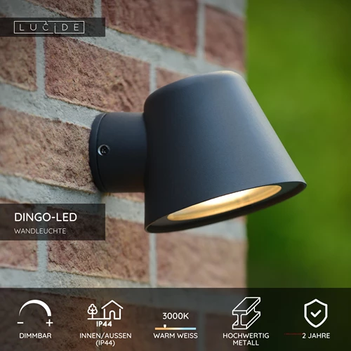 Lucide DINGO-LED - Wandleuchte Innen/Außen - LED Dim. - GU10 - 1x5W 3000K - IP44 - Anthrazit - USP